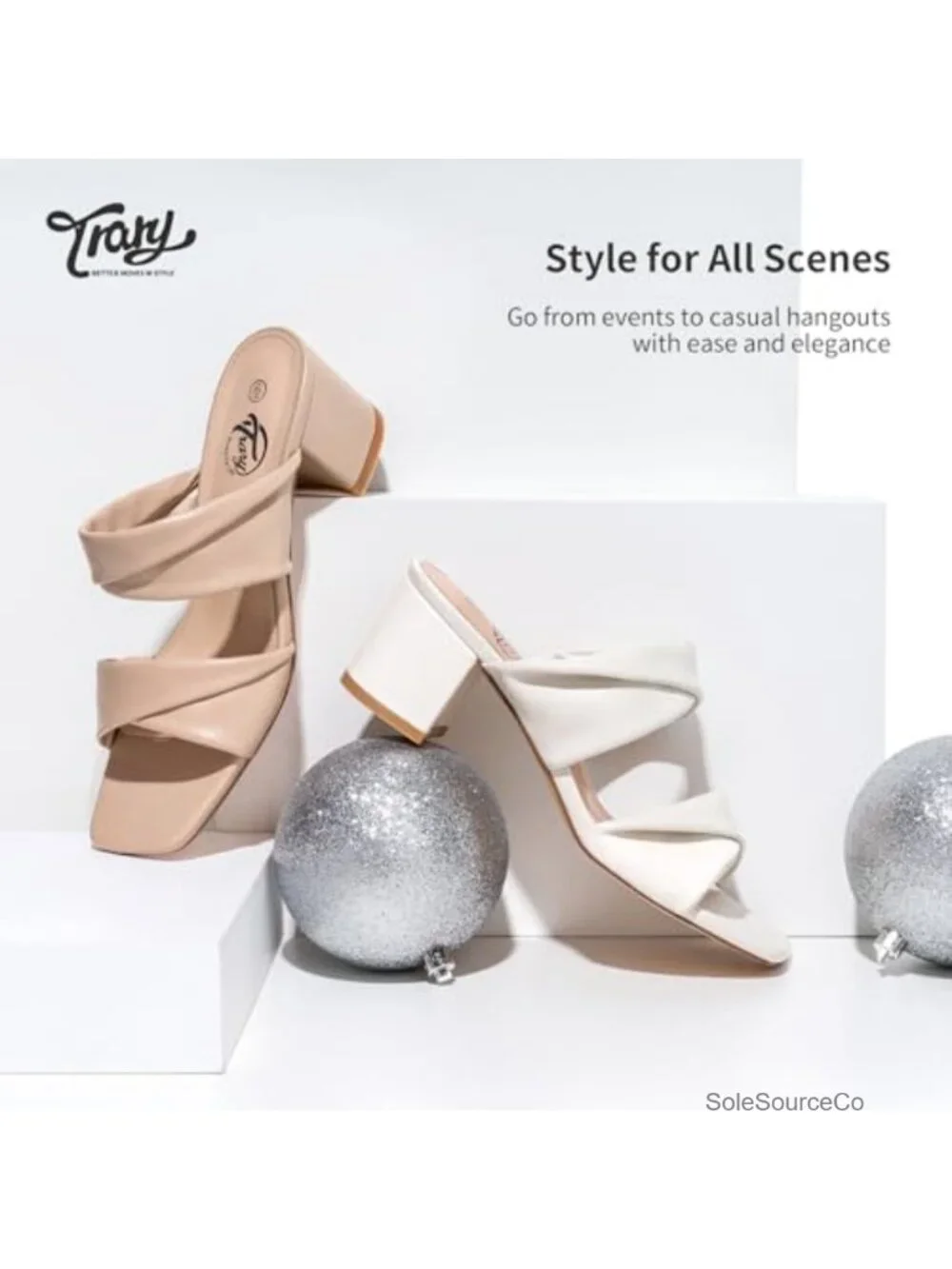 Square Toe Chunky Block Heels Sandals 2inch Cushion Footbed Strappy Slide